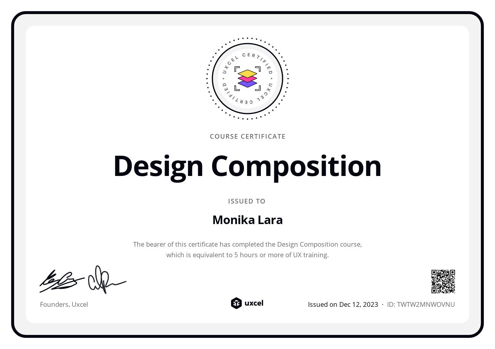 Monika Lara's certificate